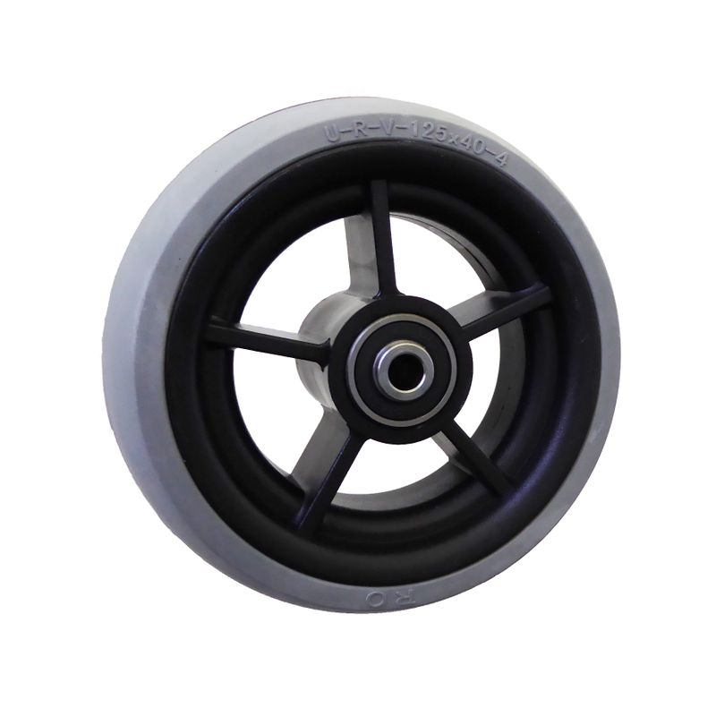 Rad mit Ku.-Felge schwarz
Vollgummireifen 125x40mm grau
Bohrung 8,0mm / NL 46mm