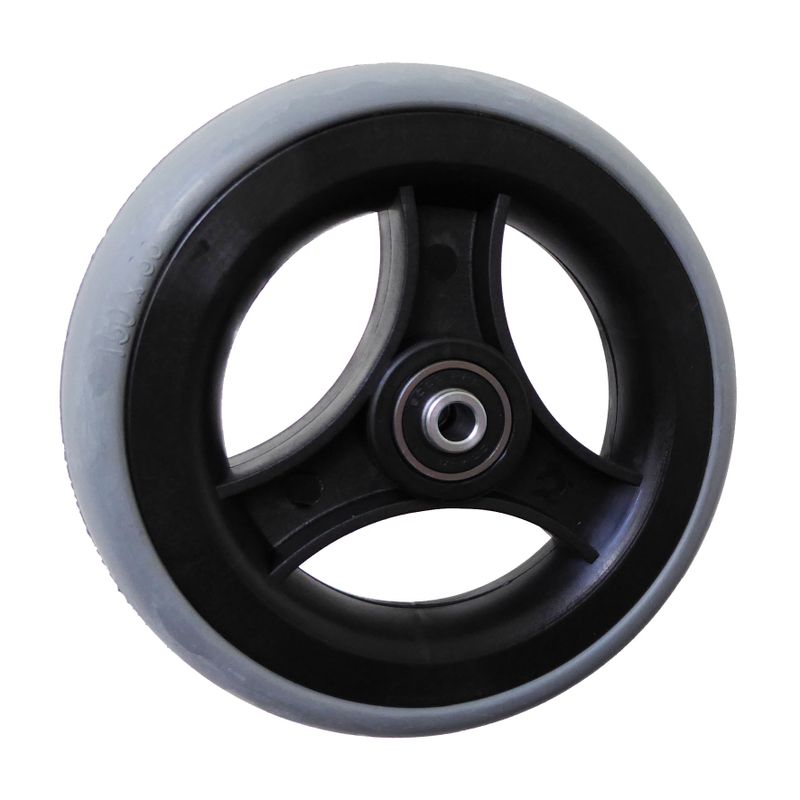 Rad mit 3-Speichen Ku.-Felge schwarz
Vollgummireifen 150x33mm grau
Bohrung 8,0mm / NL 36mm
