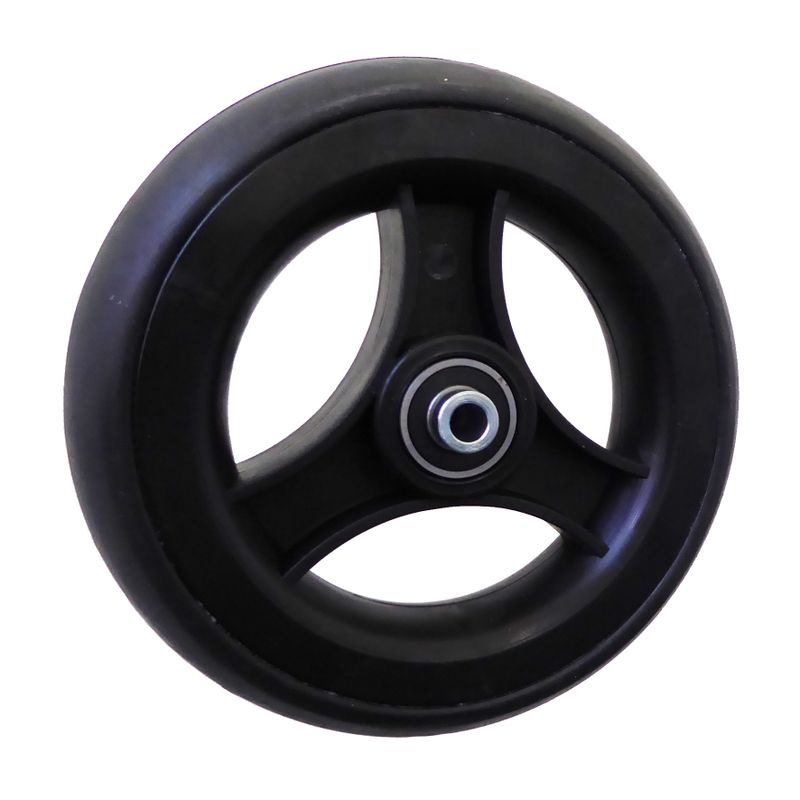 Rad mit 3-Speichen Ku.-Felge schwarz
Vollgummireifen 150x33mm schwarz
Bohrung 8,0mm / NL 46mm