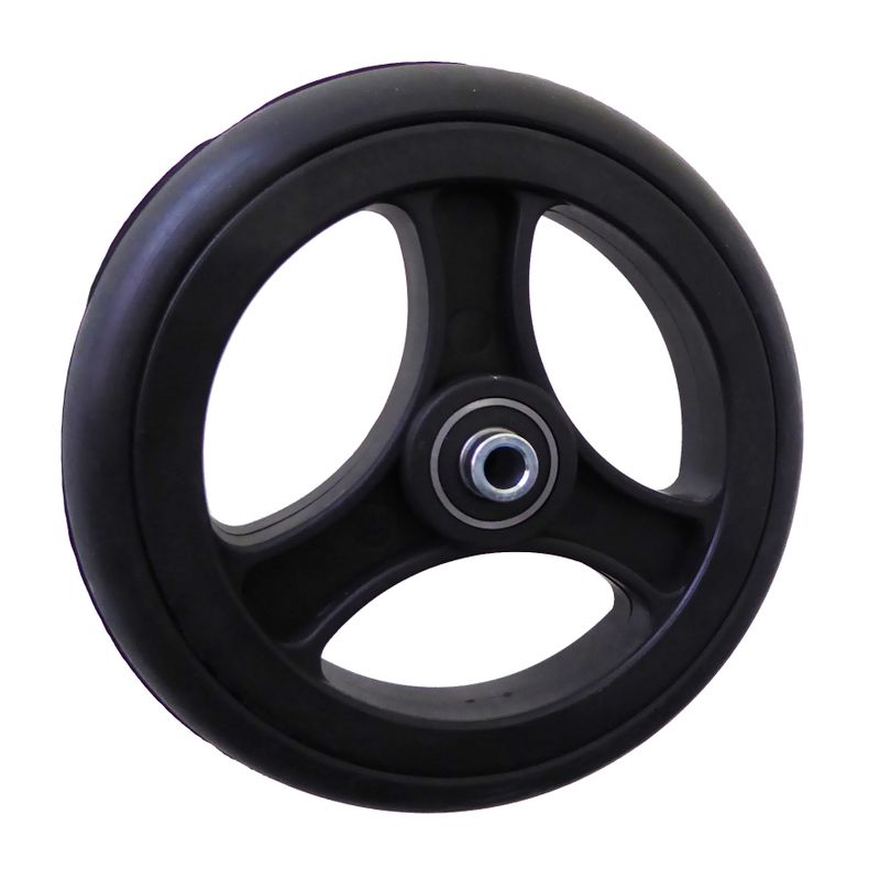 Rad mit 3-Speichen Ku.-Felge schwarz
Vollgummireifen 150x25mm schwarz
Bohrung 8,0mm / NL 46mm