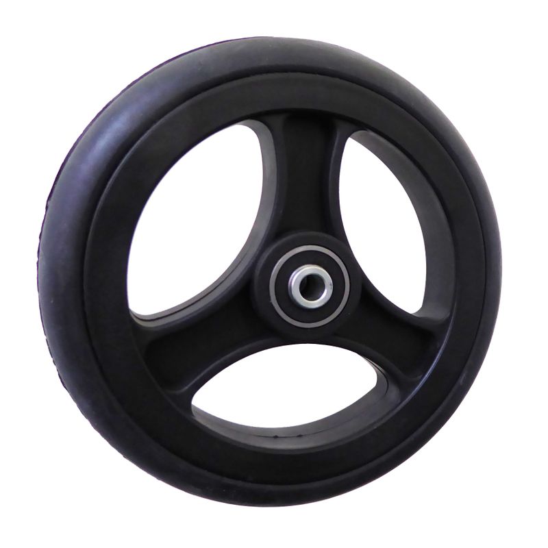 Rad mit 3-Speichen Ku.-Felge schwarz
Vollgummireifen 150x25mm schwarz
Bohrung 8,0mm / NL 36mm
