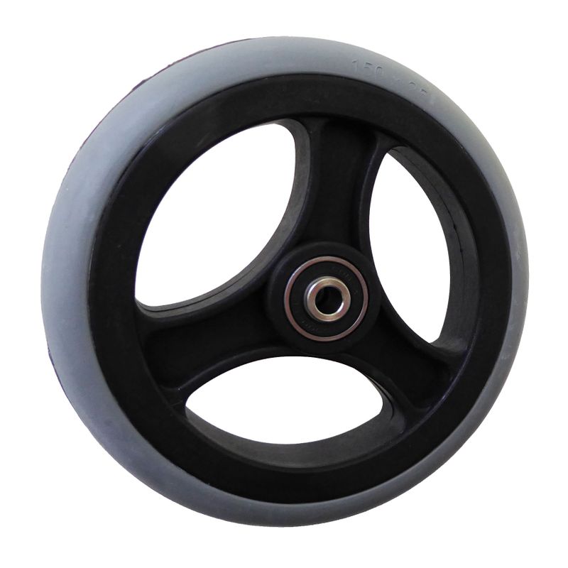 Rad mit 3-Speichen Ku.-Felge schwarz
Vollgummireifen 150x25mm grau
Bohrung 8,0mm / NL 36mm