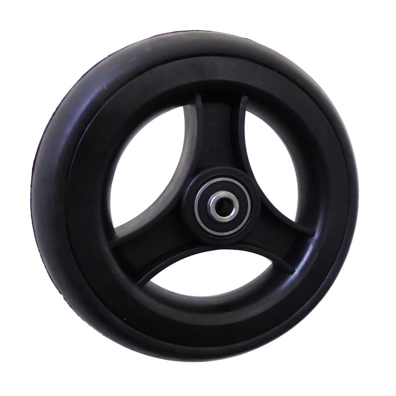 Rad mit 3-Speichen Ku.-Felge schwarz
Vollgummireifen 150x33mm schwarz
Bohrung 8,0mm / NL 36mm