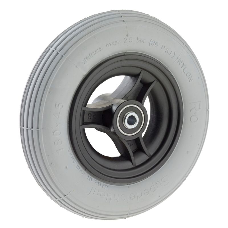 Rad mit 3-Speichen Ku.-Felge schwarz
Luftbereifung 200x50mm grau
Bohrung 8,0mm / NL 60mm
