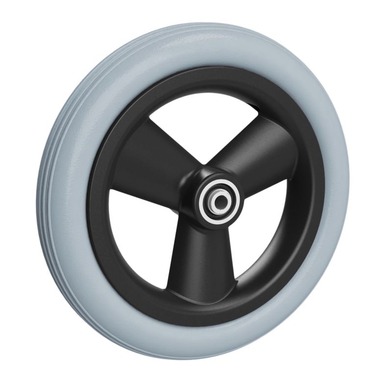 Rad mit 3-Hohlspeichen-Felge schwarz
PU-Bereifung 200x30mm grau
Bohrung 8,0mm / NL 46mm