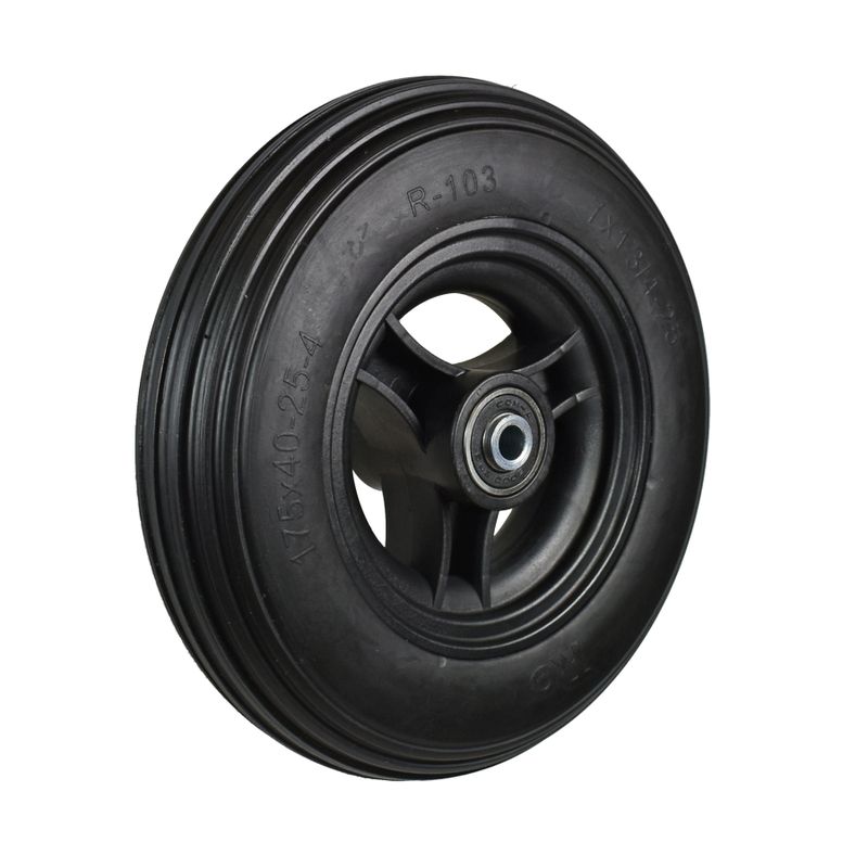 Rad mit 3-Speichen Ku.-Felge schwarz
PU-Reifen 180x45mm schwarz
Bohrung 8,0mm / NL 45mm