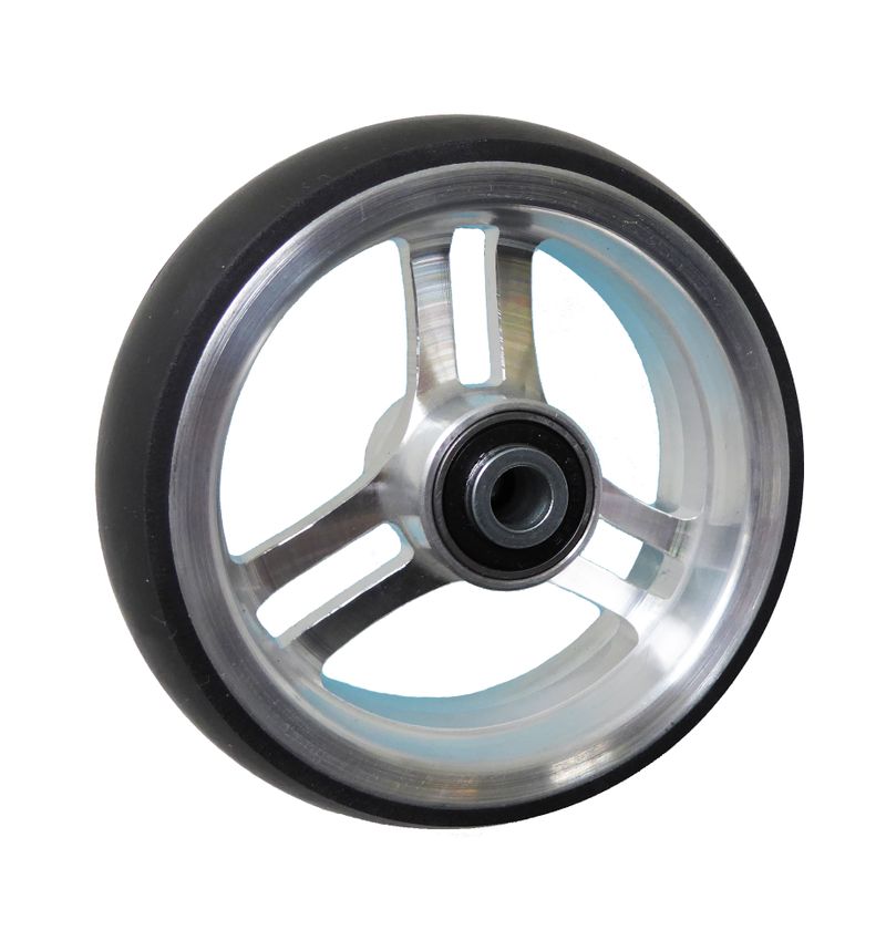 Roue à jante alu léger argent
Pneu à gomme pleine 100x32mm noir
Moyeu Ø x longeur: 8,0mm x 36mm