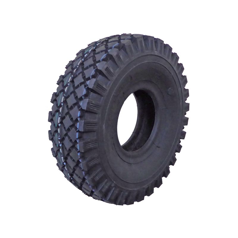 Bereifung 4.10/3.50-4" (Vredestein)
Farbe schwarz, Profil Block (V76)
Reifendruck: 2.5 Bar