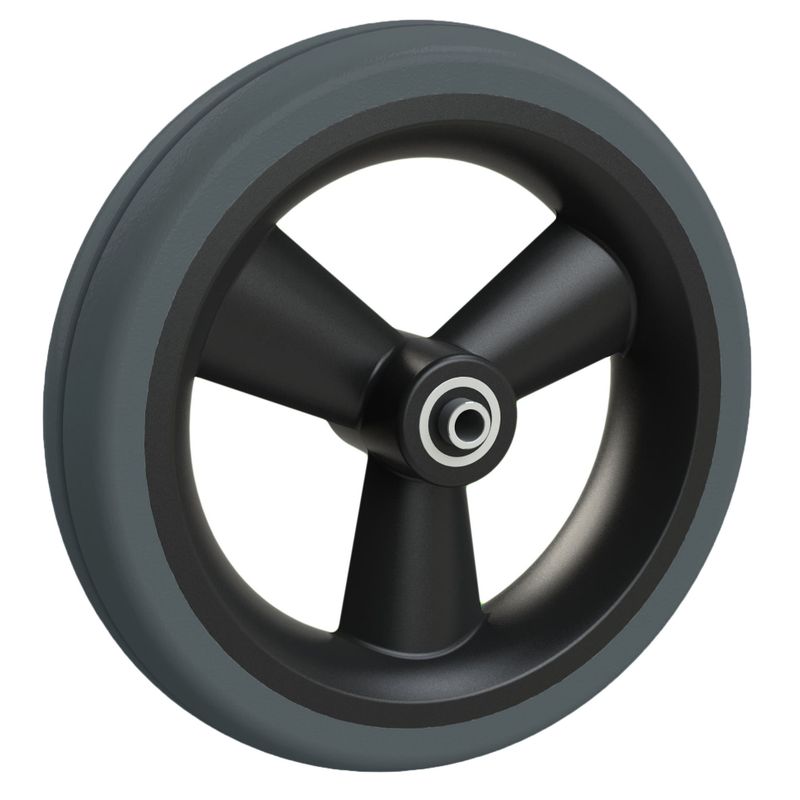 Rad mit 3-Hohlspeichen-Felge schwarz
PU-Bereifung 200x42mm schwarz
Bohrung 8,0mm / NL 60mm