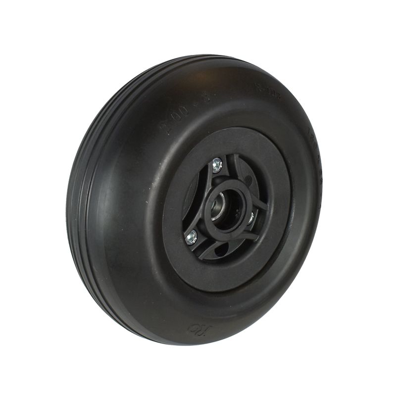 Rad mit Ku.-Felge zweiteilig schwarz
Reifen PU 180x65mm schwarz (u.A. M3)
Bohrung 15,0mm / NL 47mm einseitig