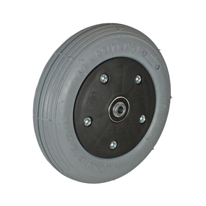 Rad mit Ku.-Felge zweiteilig schwarz
Reifen pannensicher 180x45mm grau
Bohrung 8,0mm / NL 45mm