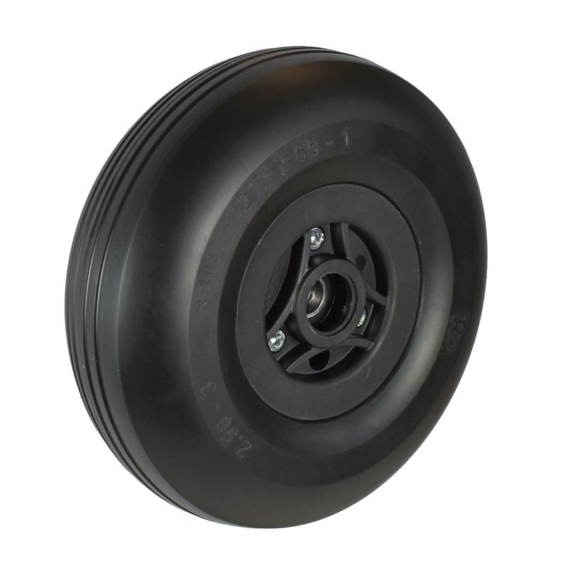 Rad mit Ku.-Felge zweiteilig schwarz
Reifen PU 210x65mm schwarz (u.A. M5)
Bohrung 15,0mm / NL 47mm einseitig