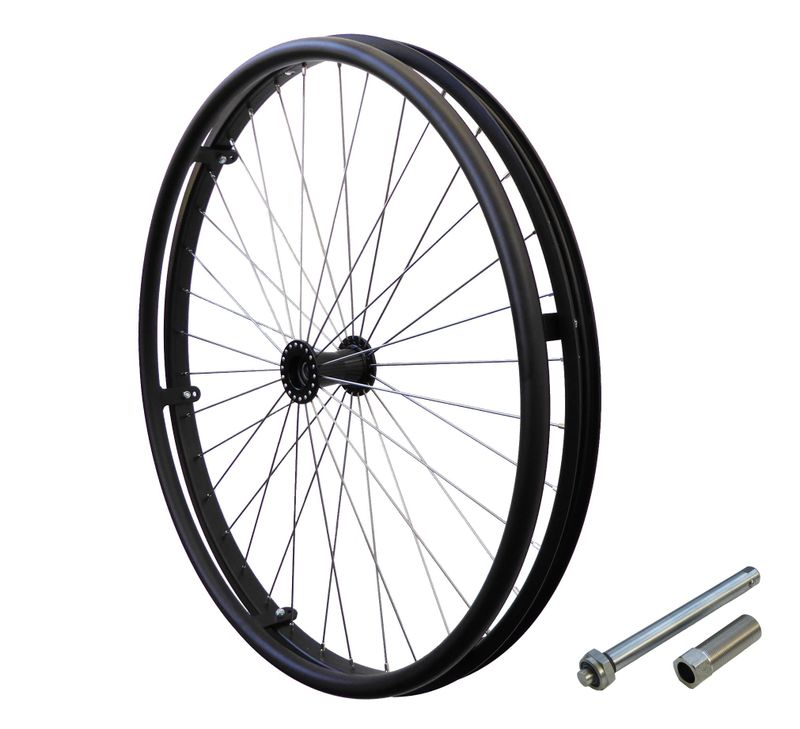 Jante 24x1...1.3/8" noir sans pneu
Moyeu noir, rayons droits
Y compris axe Ø12mm + douille