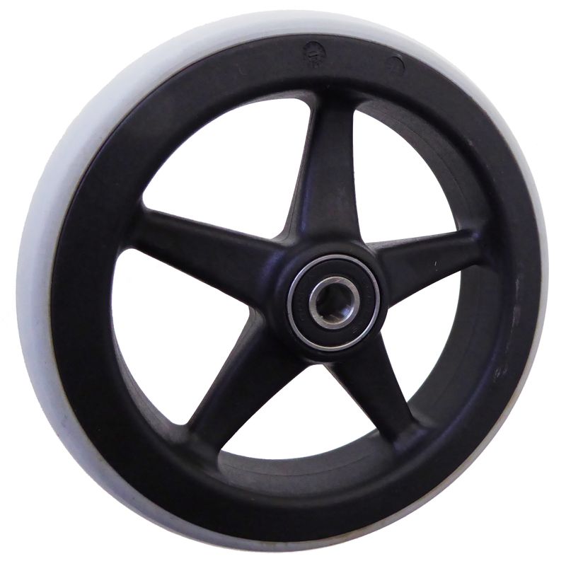 Leichtgewichtrad mit Ku.-Felge schwarz 
Vollgummireifen 125x24mm grau
Bohrung 8,0mm / NL 25mm