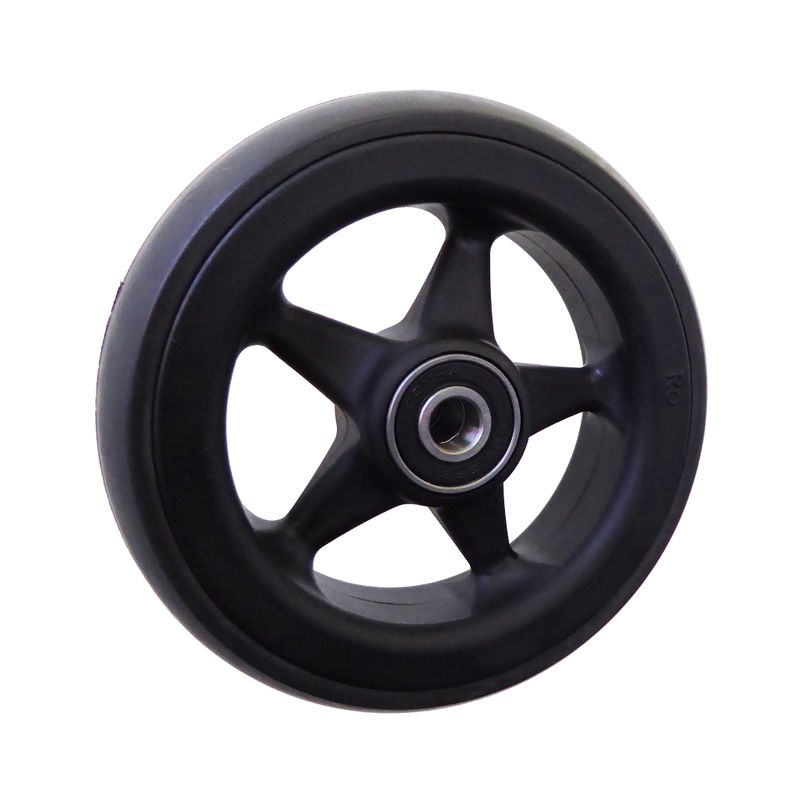 Roue à jante plastique à 5 rayons noir
Pneu à gomme pleine 100x24mm noir
Moyeu Ø x longeur: 8,0mm x 25mm