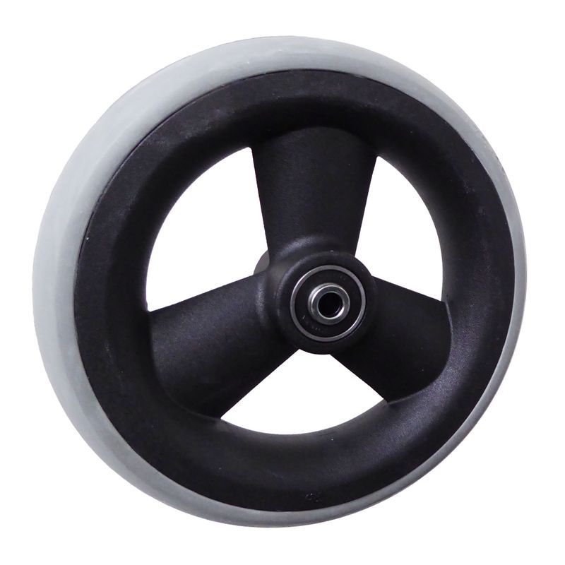 Rad mit 3-Hohlspeichen-Felge schwarz
Vollgummireifen 178x35mm grau
Bohrung 8,0mm / NL 46mm