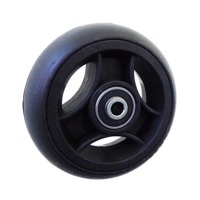 Rad mit 3-Speichen Ku.-Felge schwarz
Vollgummireifen 100x32mm schwarz
Bohrung 8,0mm / NL 36mm
