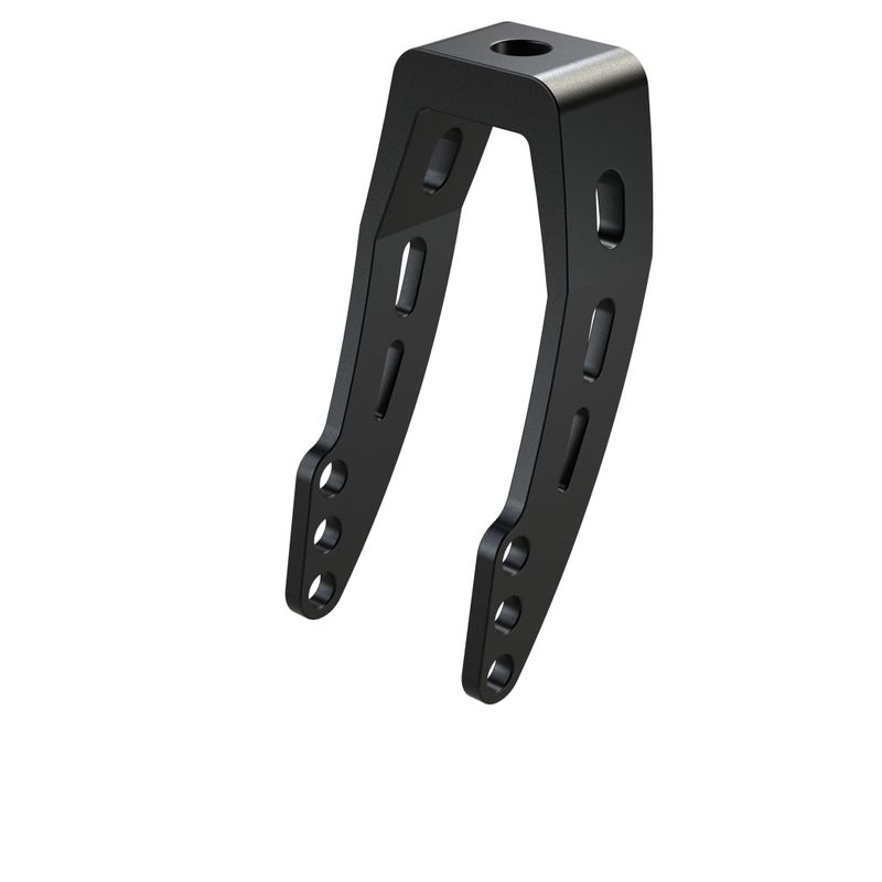 Fourche design pour roue max Ø150mm
Matériel alu noir, trou centrale Ø12mm
3 trous pour moyeu de roue Ø8mm x L46mm
