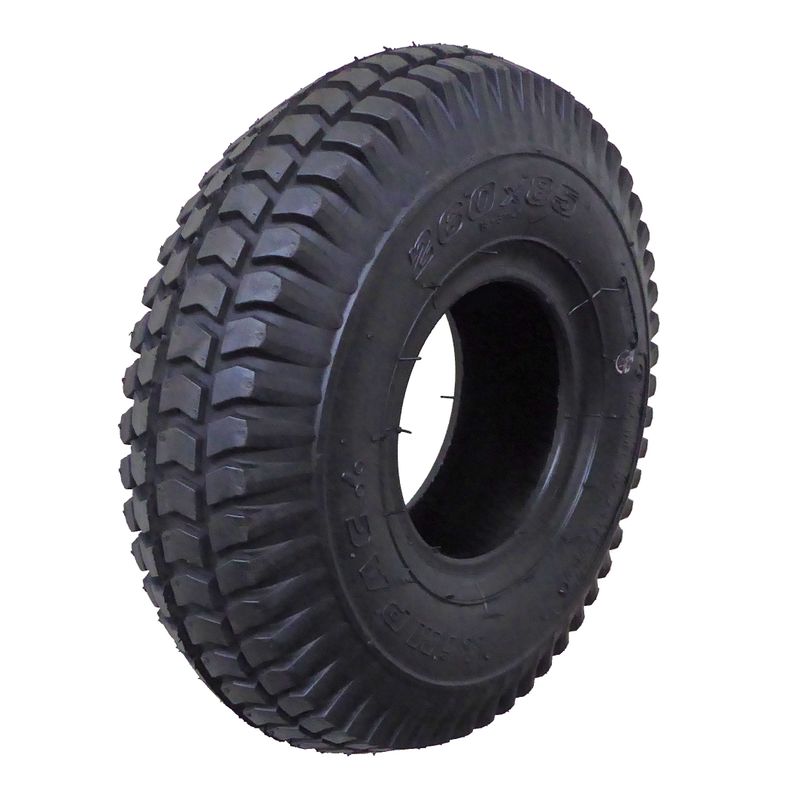 Bereifung 3.00-4" (260x85mm)
Farbe schwarz, Profil Block (R-101)
Reifendruck: 2.5 Bar