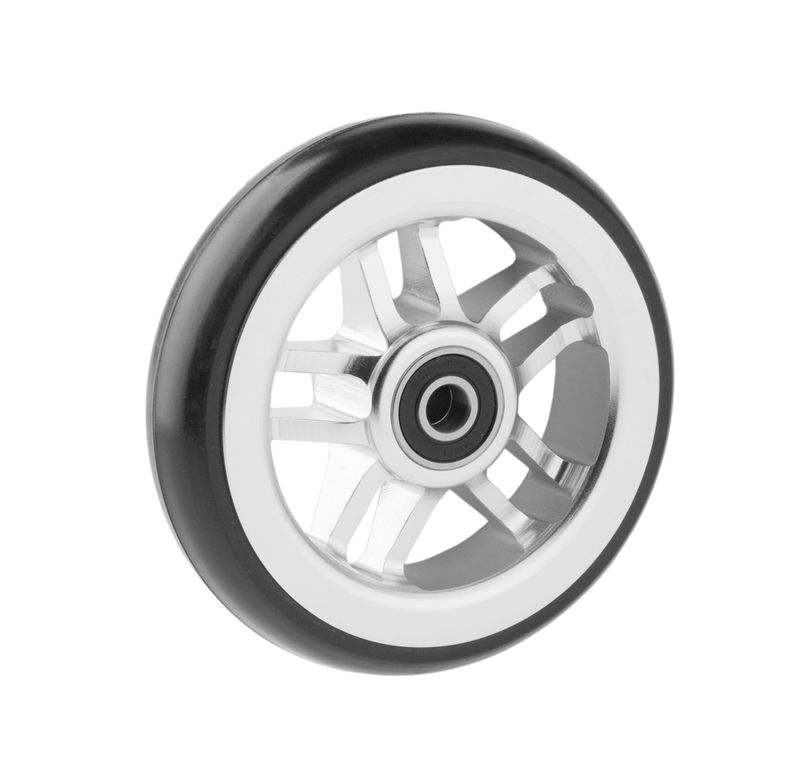Roue à jante alu léger argent
Pneu à gomme pleine 100x24mm noir
Moyeu Ø x longeur: 8,0mm x 25mm