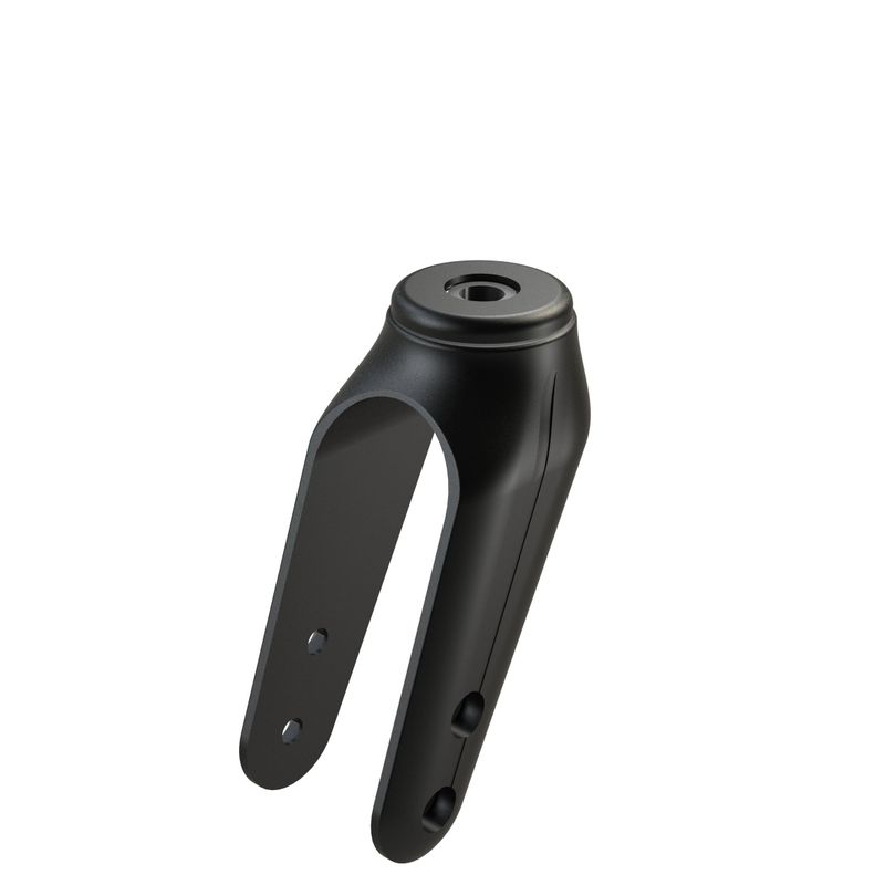 Lenkgabel bis Rad-Ø200mm gelagert
Mat. Kunststoff schwarz, Aufnahme Ø12mm
2 Loch für Radnaben Ø8mm x L46mm