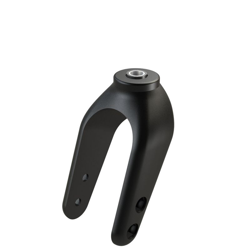 Lenkgabel bis Rad-Ø200mm gelagert
Mat. Kunststoff schwarz, Aufnahme Ø12mm
2 Loch für Radnaben Ø8mm x L60mm