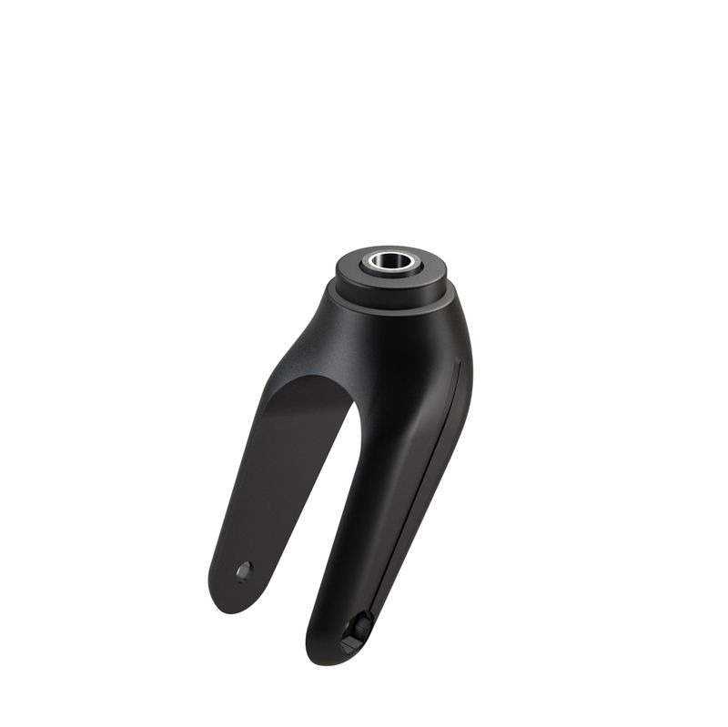 Lenkgabel bis Rad-Ø150mm gelagert
Mat. Kunststoff schwarz, Aufnahme Ø12mm
1 Loch für Radnaben Ø8mm x L42mm