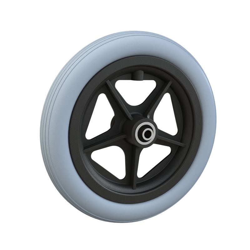 Rad mit 5-Speichen Ku.-Felge schwarz
PU-Bereifung 200x30mm grau
Bohrung 8,0mm / NL 60mm