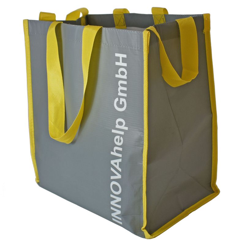 ShoppingBAG grau/gelb
Tasche aus recyceltem PET Vlies
mit Extralaschen für Rollstuhlrücken
