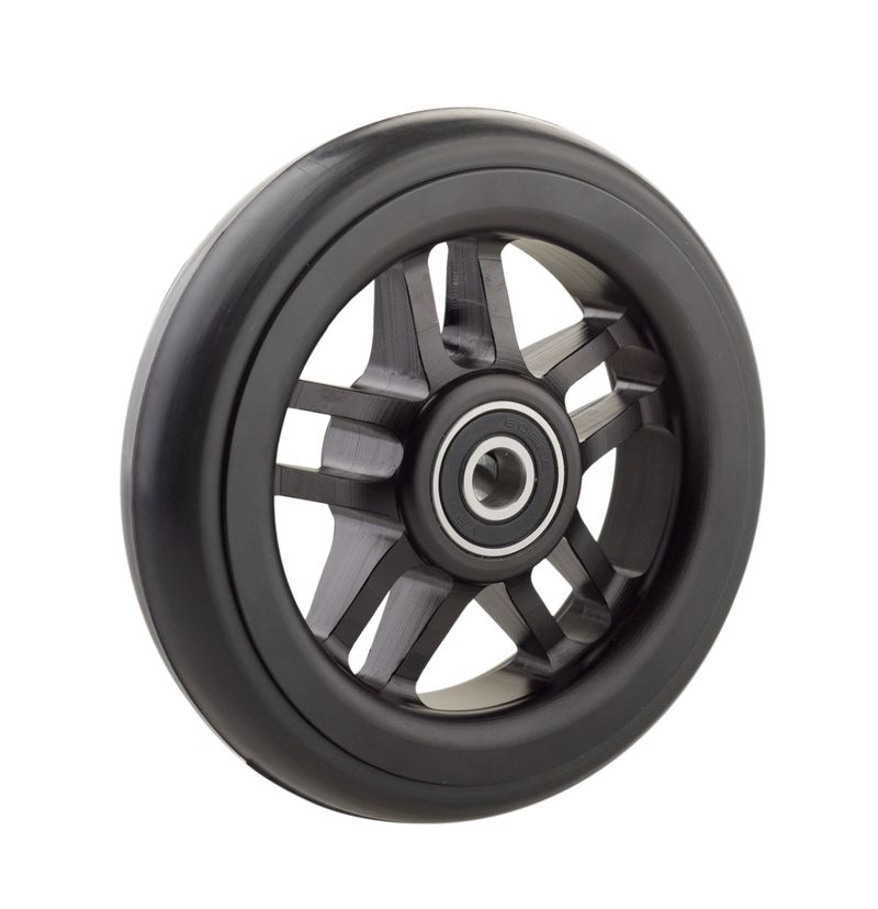 Roue à jante alu léger noir
Pneu à gomme pleine 100x24mm noir
Moyeu Ø x longeur: 8,0mm x 25mm