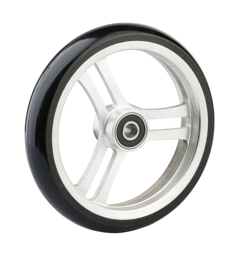 Leichtgewicht-Rad mit Alu-Felge silber
Vollgummireifen 125x24mm schwarz
Bohrung 8,0mm / NL 25mm