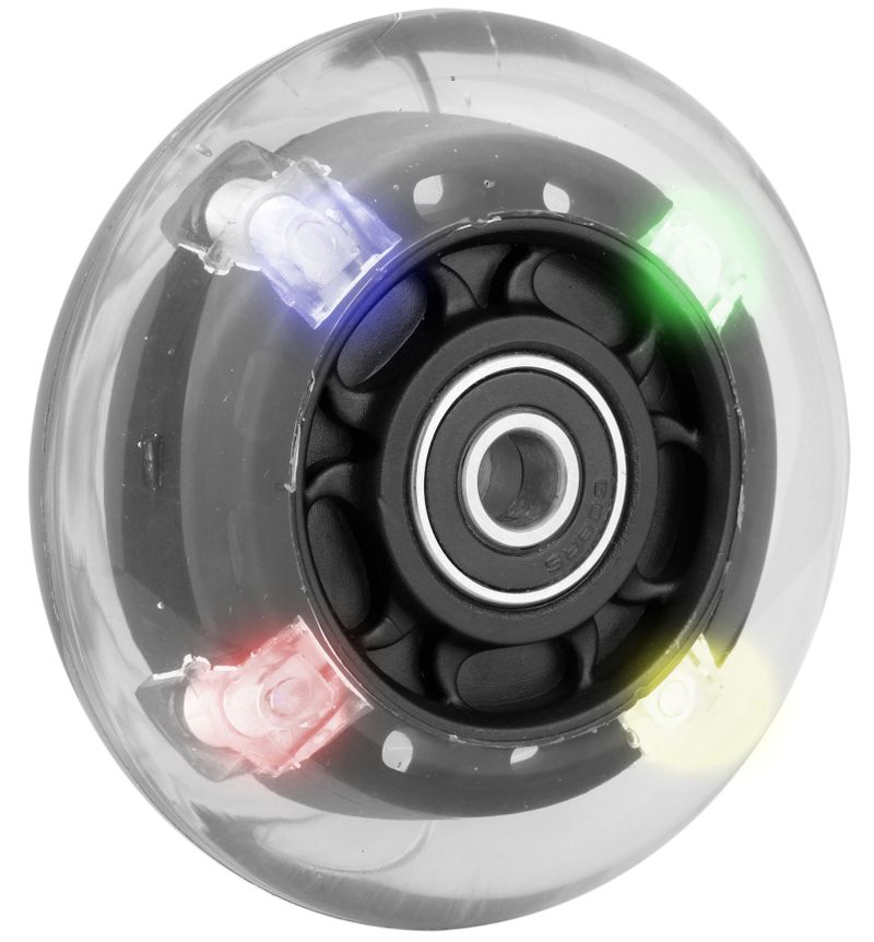 Roue de skate à jante plastique noir
Pneu en polyuréthane 80x24mm aux LED
Moyeu Ø x longeur: 8,0mm x 24mm