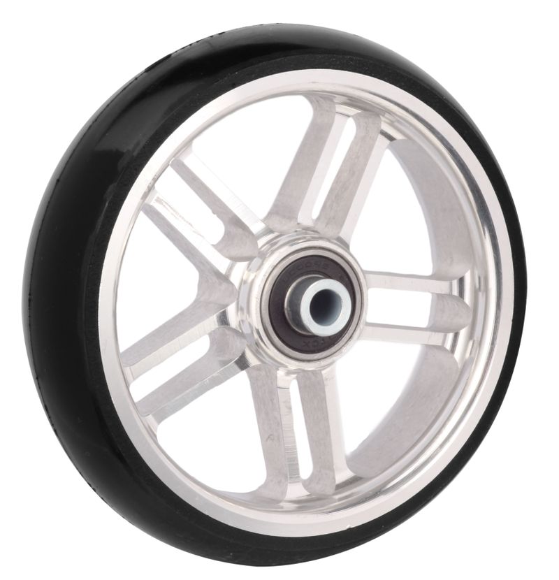 Roue à jante alu design argent
Pneu à gomme pleine 125x32mm noir
Moyeu Ø x longeur: 8,0mm x 36mm