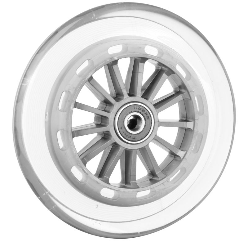 Skaterrad mit Ku-Felge grau
PU-Reifen 125x24mm transparent
Bohrung 8,0mm / NL 25mm