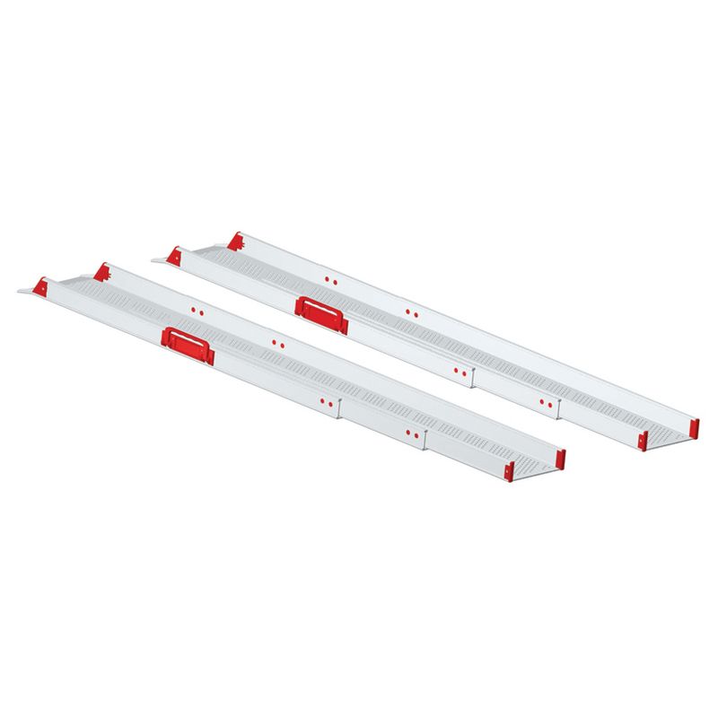 Aluminium-Rampe dreiteilig (1 Paar)
L.: 1100-2850mm, Bel. max: 130/260 kg
Überwindungshöhe max.: 170/570mm