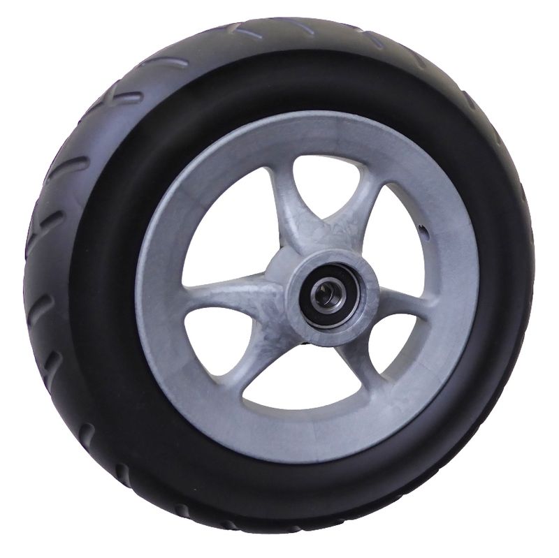 Rad mit 6-Speichen Ku.-Felge grau
PU-Reifen (EVA) 250x50mm schwarz (Race)
Bohrung 12,0mm / NL 47mm einseitig