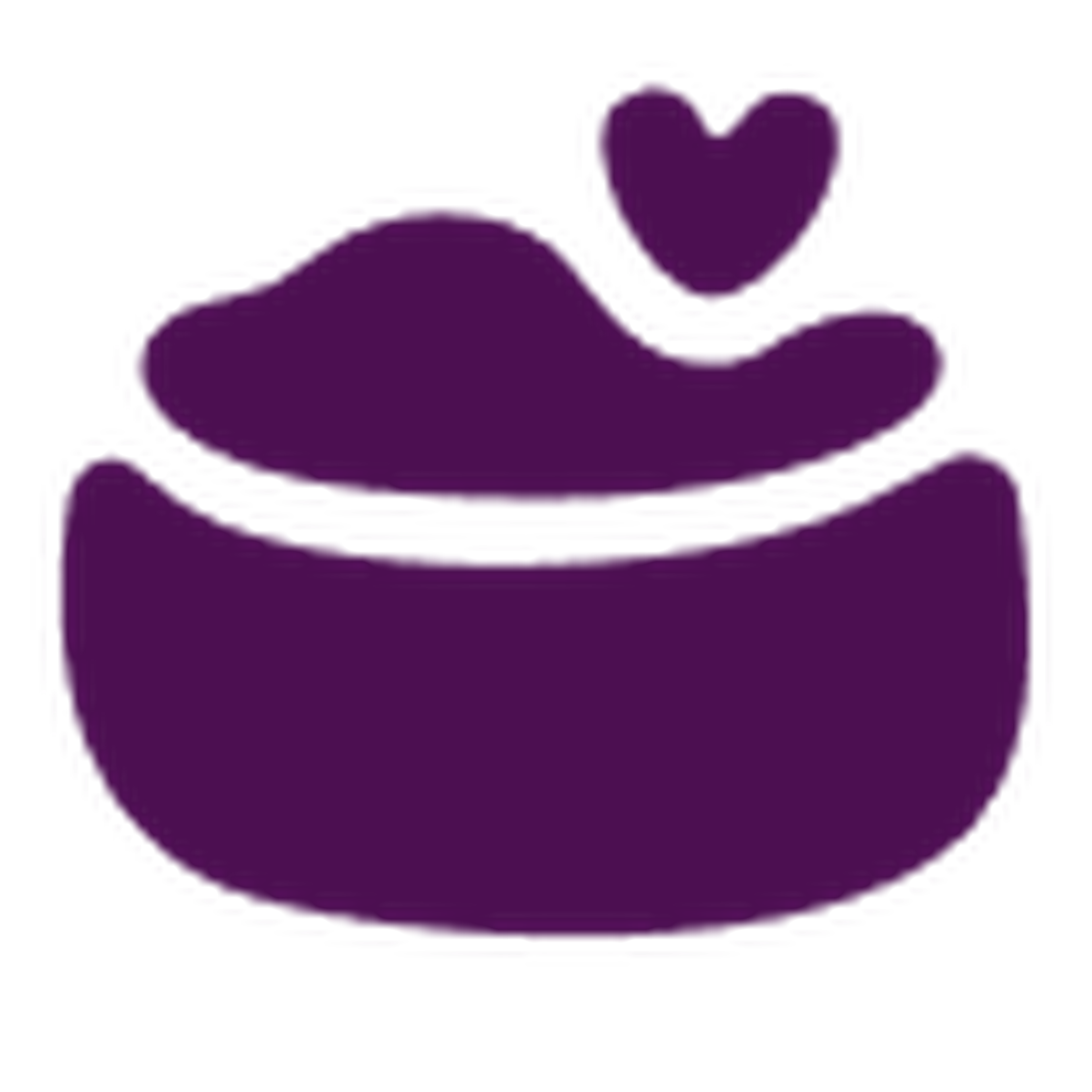 A purple icon of a bowl filled with food, with a heart shape above it.