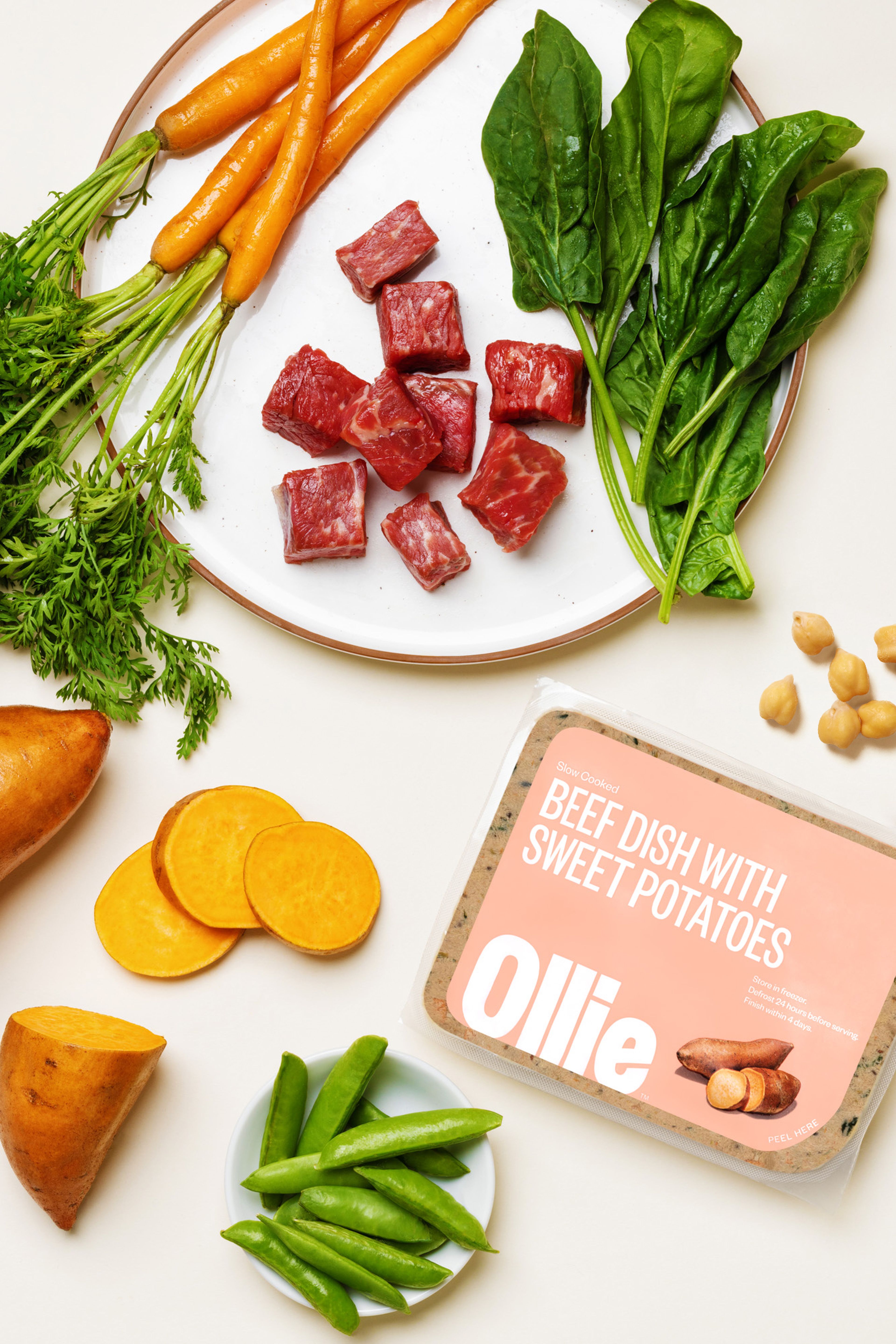 Ollie's Fresh Beef is made with beef, spinach, carrots, and more