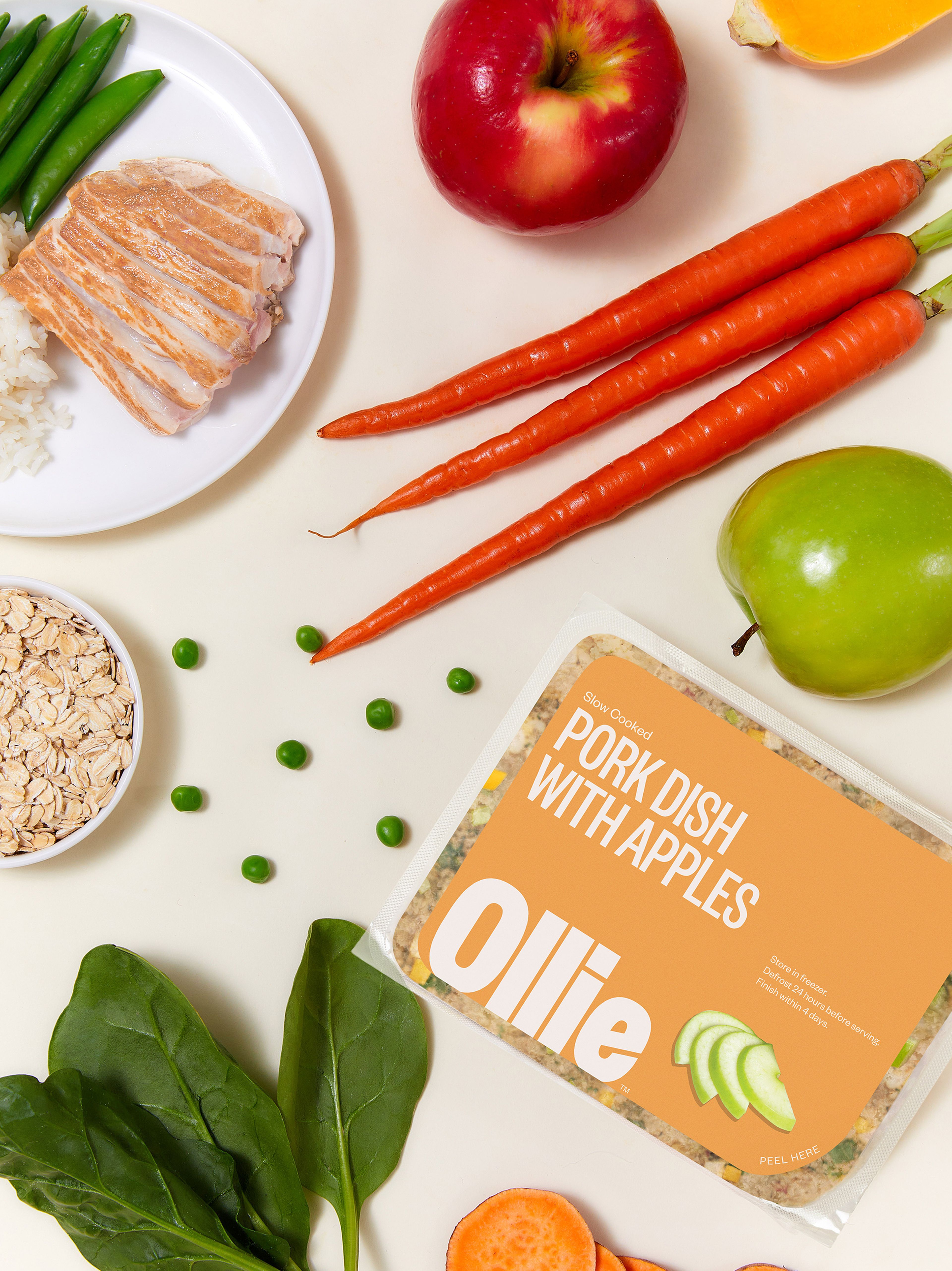 Ollie's Fresh Pork Recipe Dog Food uses all natural ingredients