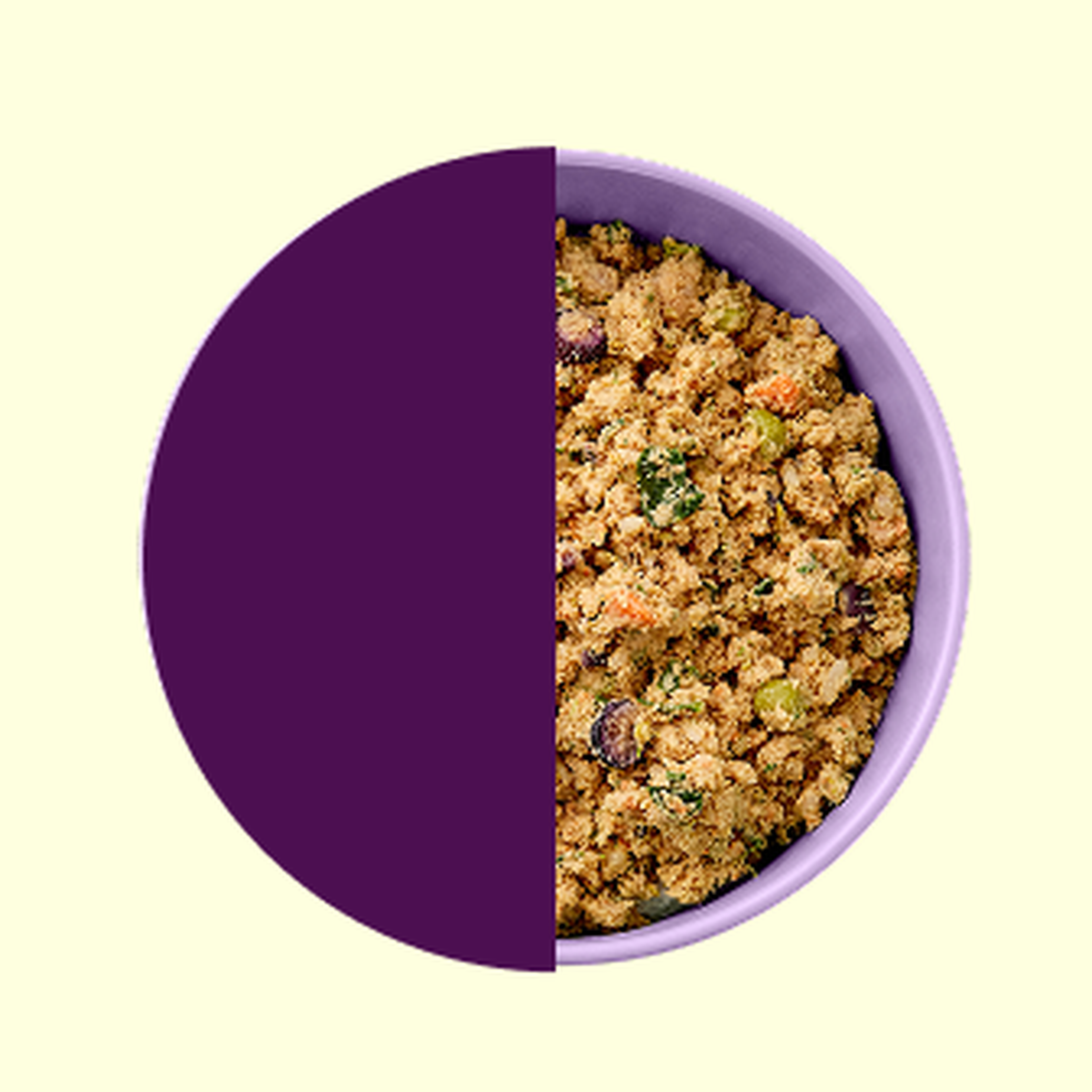 Dog food bowl with 50% of Ollie's fresh food.