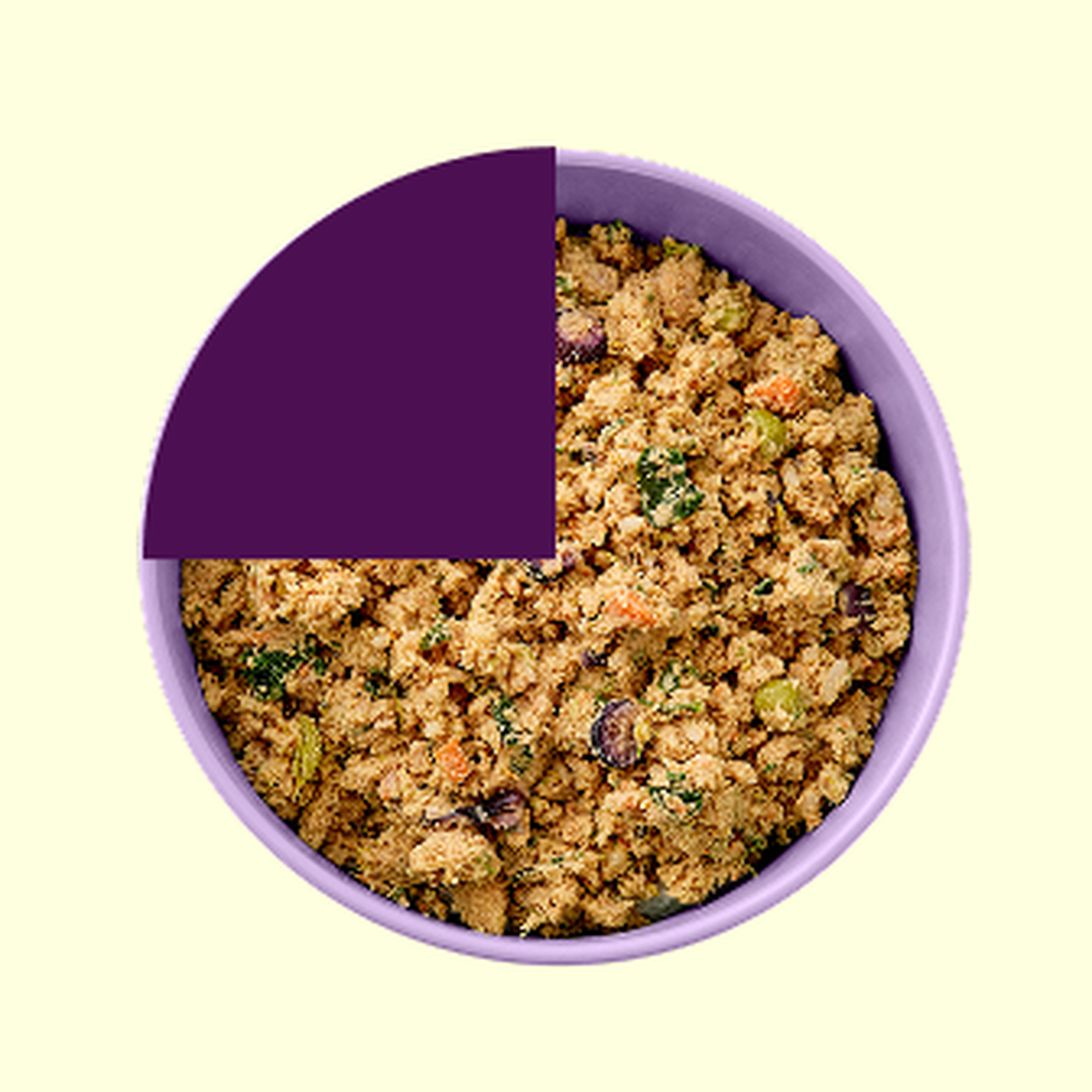 Dog food bowl with 75% of Ollie's fresh food.