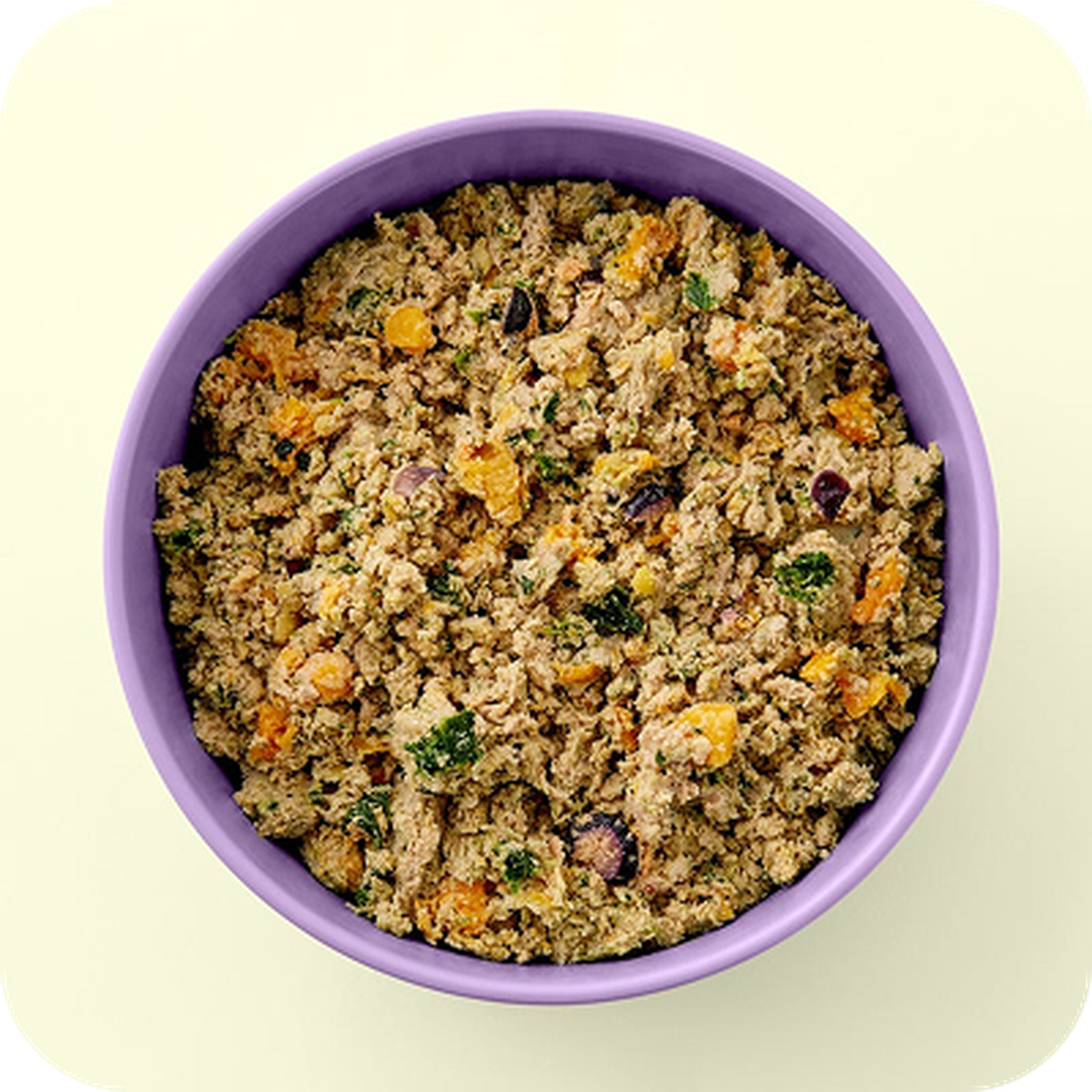 Bowl of fresh Ollie turkey recipe food
