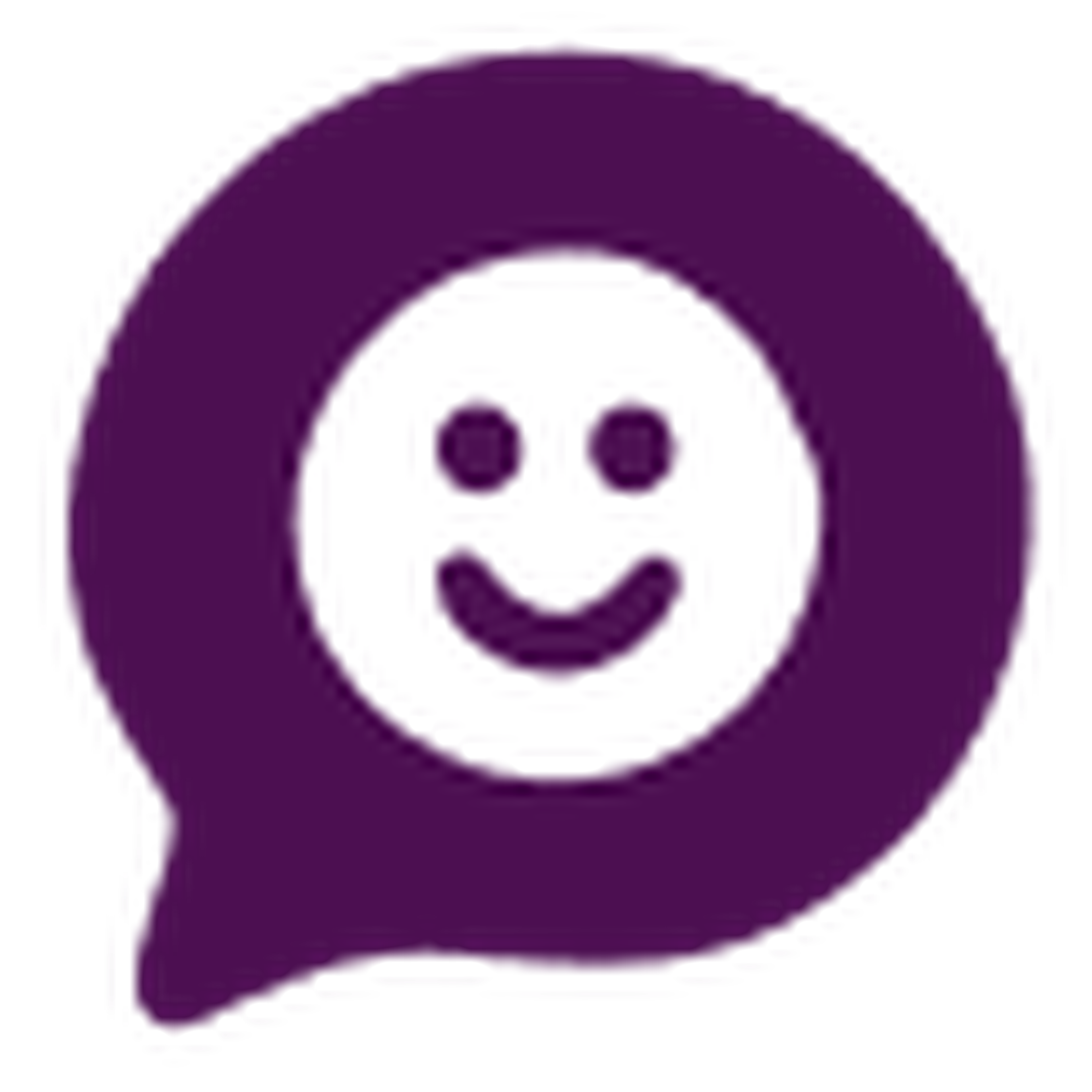 A white smiley face inside a purple speech bubble icon.