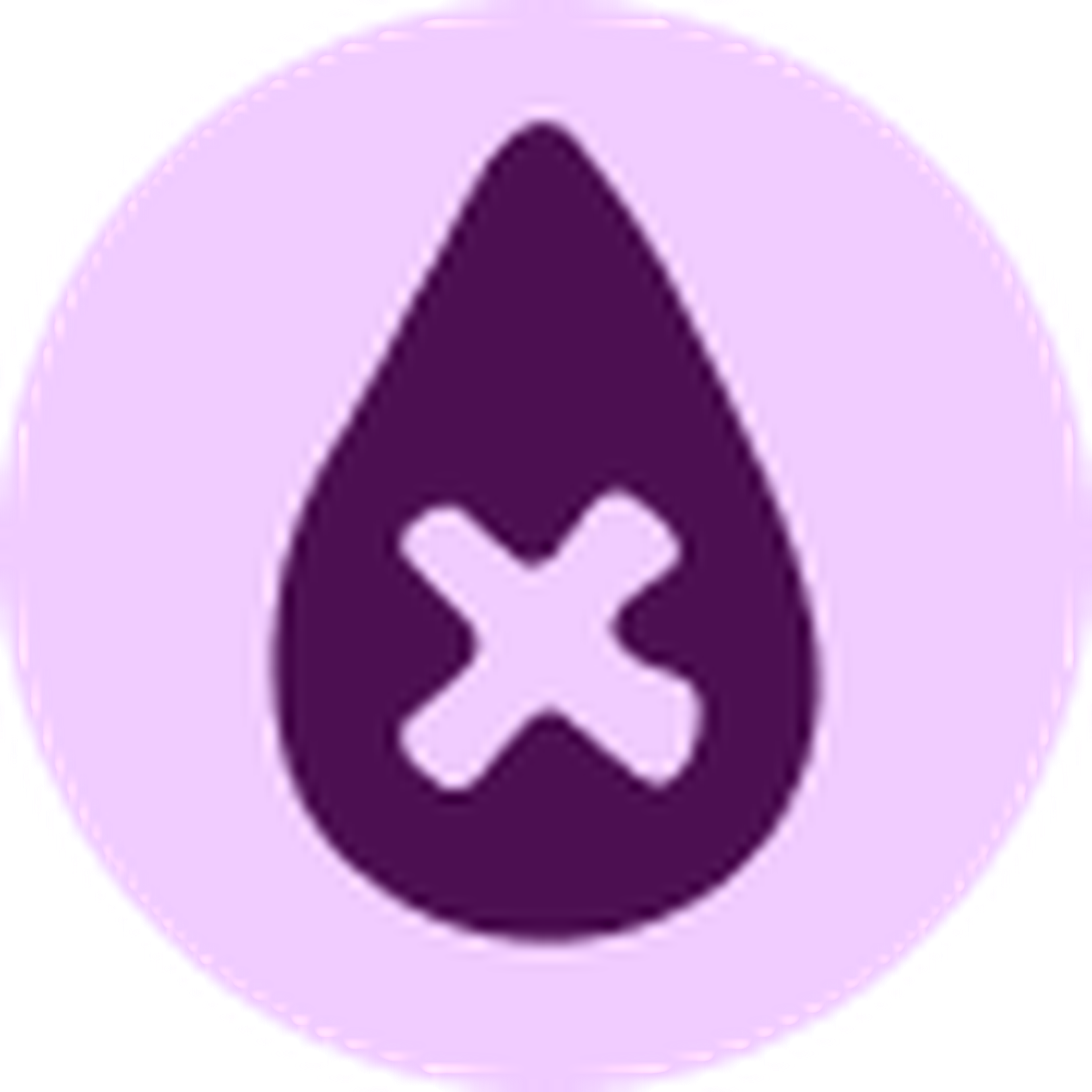A purple droplet icon with a white "X" in the center on a light purple circular background.
