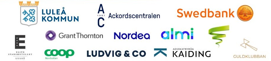 A collection of various company logos, including Luleå Kommun, Swedbank, Nordea, Coop, and others, arranged in a grid layout.