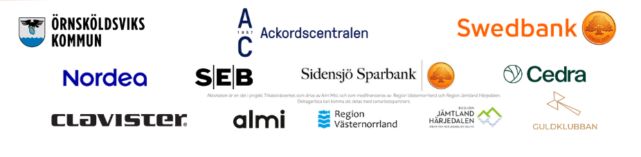 Logos of various organizations, including Swedbank, Nordea, and Örnsköldsviks Kommun, arranged together on a white background.