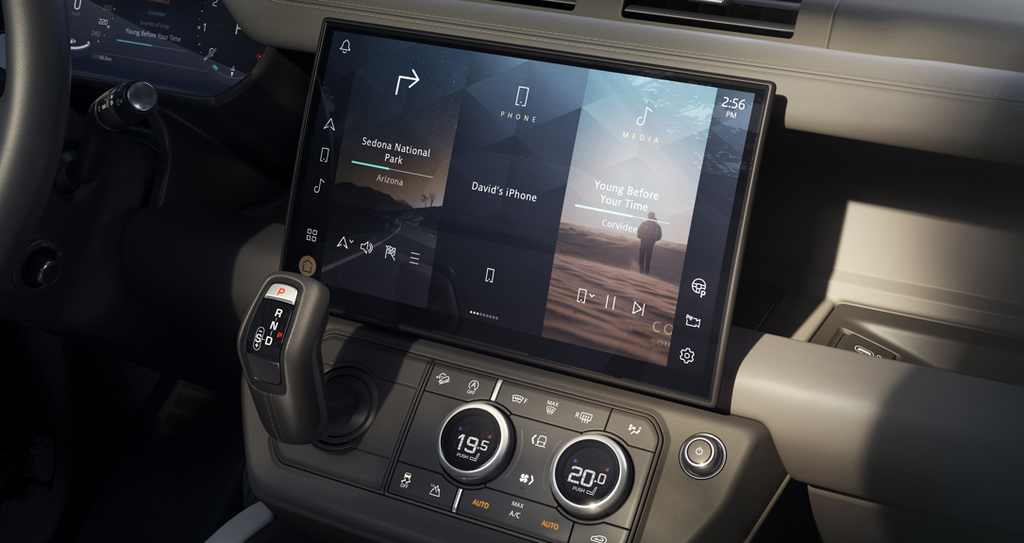 Infotainment screen inside a Defender