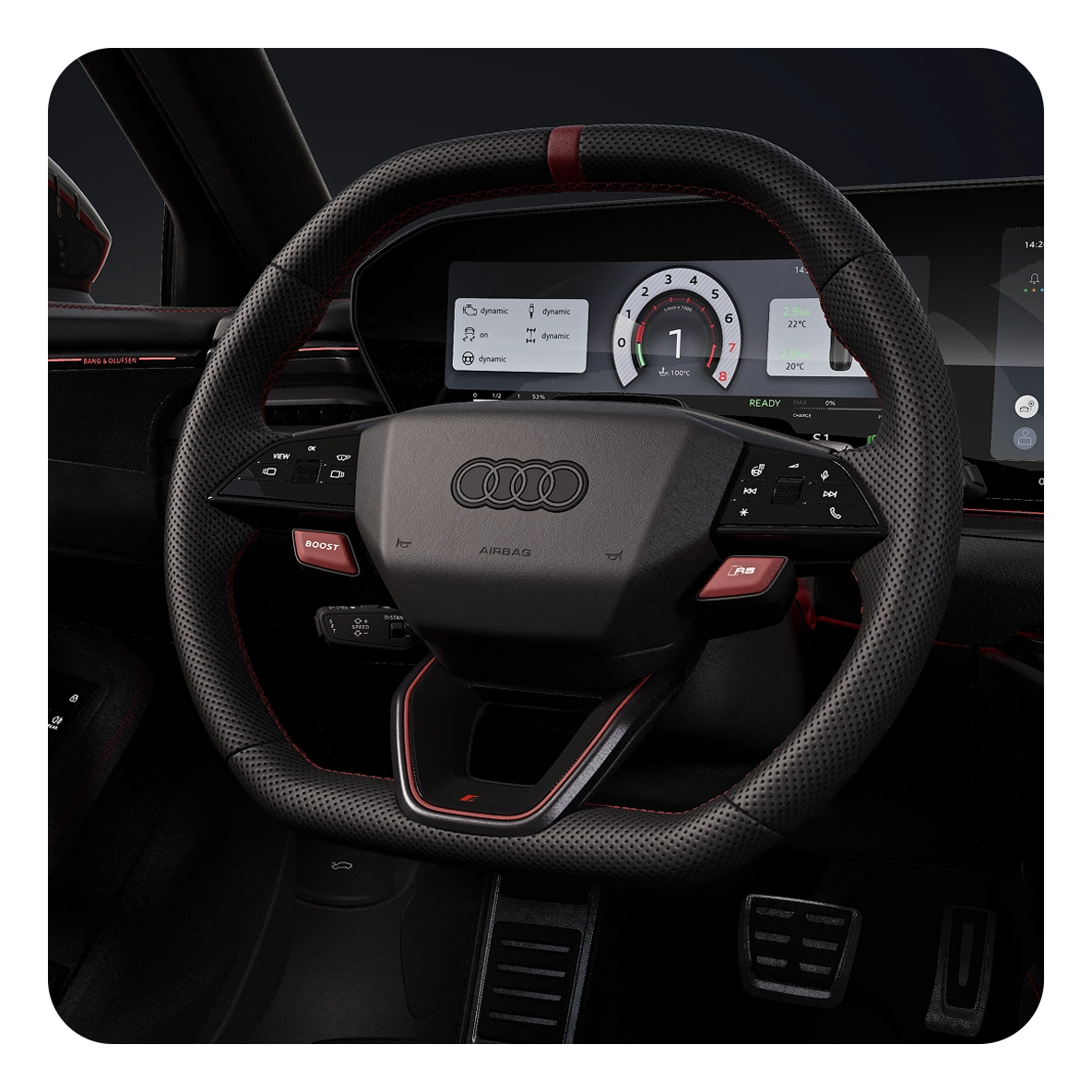 Interior photo of the RS 5 Avant steering wheel.