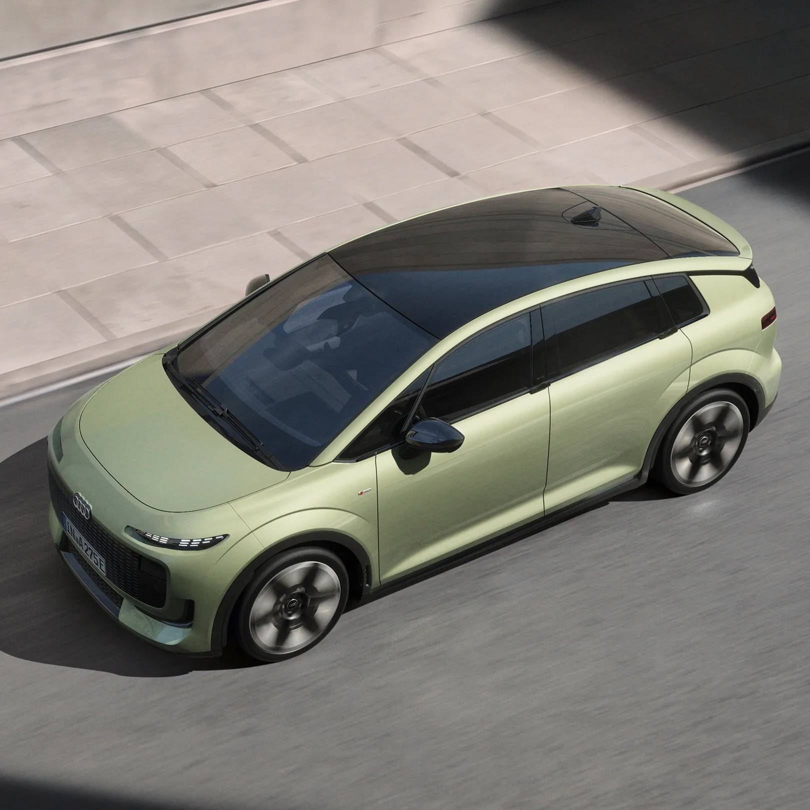 Audi A2 e-tron driving from above