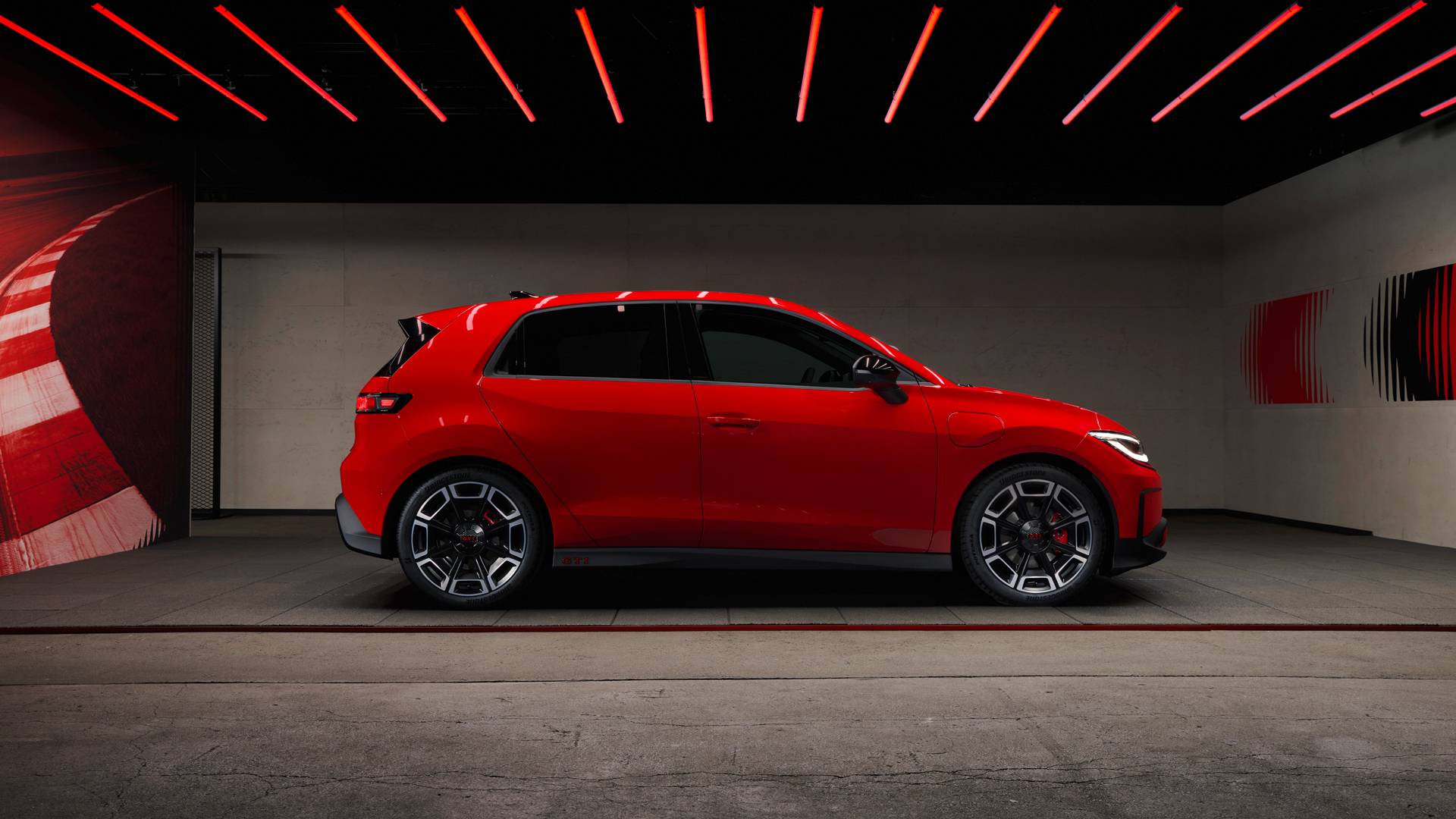 ID. Polo GTI in red under red strip lighting